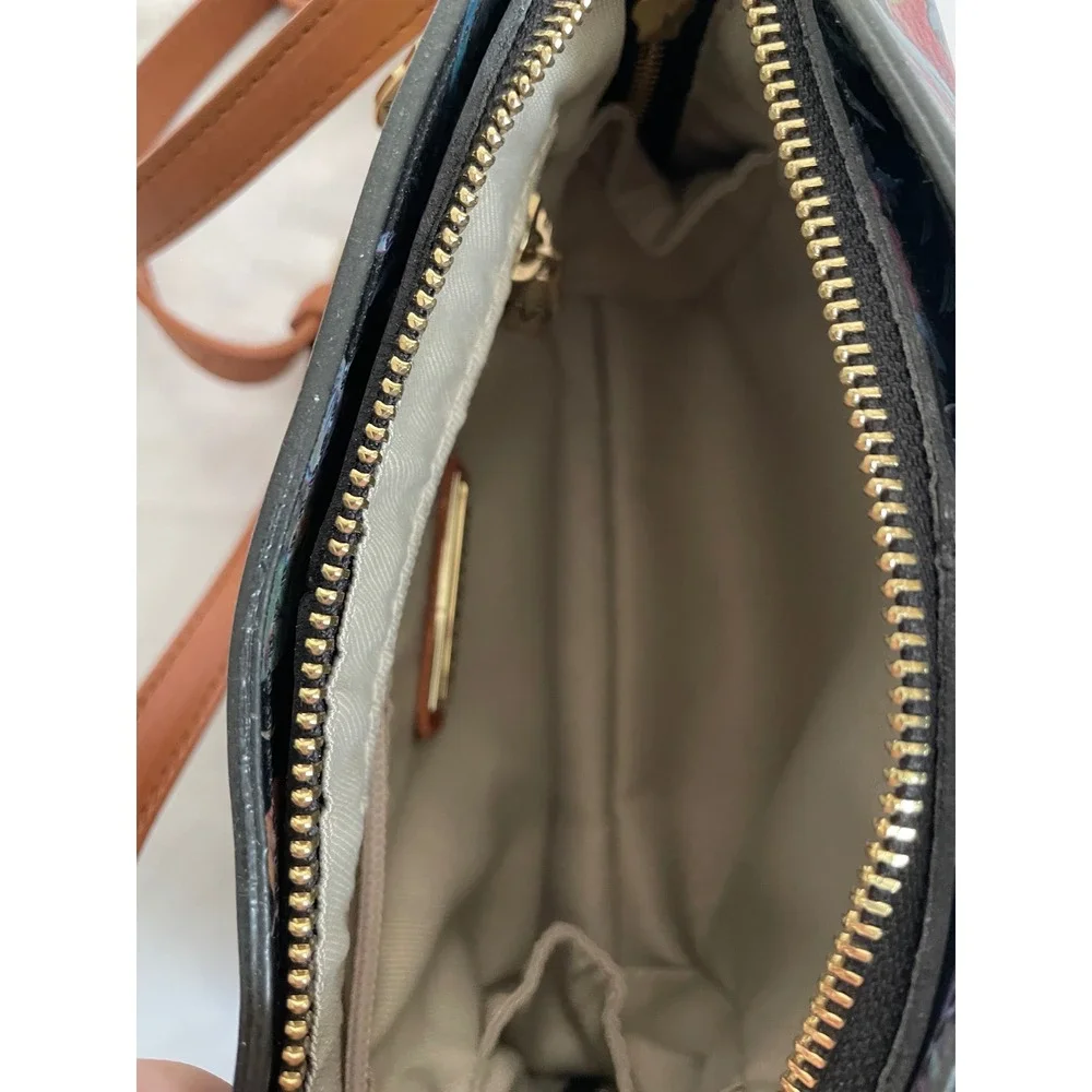 Valentina Floral‎ Print Leather Crossbody Bag Gold Zip Travel Boho Chic Romantic